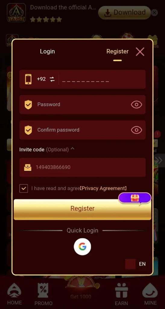 A26 Game Register