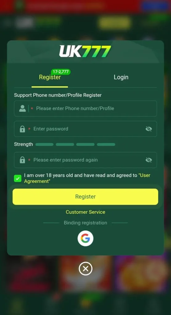 UK777 Game Register